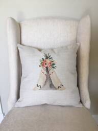 Boho Teepee Pillow Cover - Rustic Linen Tent Decor - thumbnail 1