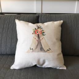 Boho Teepee Pillow Cover - Rustic Linen Tent Decor - thumbnail 2