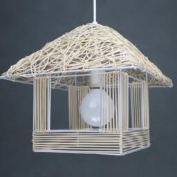 "House-Shaped Rattan Pendant Light, Handwoven Lighting Fixture, Decorative Lamp, Size 11.8"" Or 15.7" - thumbnail 2