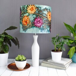Branching Astrantia Floral Lampshade, Light Shade For Ceiling, Pendant Hanging Lamp Table Lamp, Green & Orange - thumbnail 2