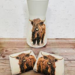 Highland Cow Vase & Coasters, Handmade, Cows, Themed Gifts, Farmers Gifts - thumbnail 3