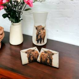 Highland Cow Vase & Coasters, Handmade, Cows, Themed Gifts, Farmers Gifts - thumbnail 2