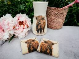 Highland Cow Vase & Coasters, Handmade, Cows, Themed Gifts, Farmers Gifts - thumbnail 1