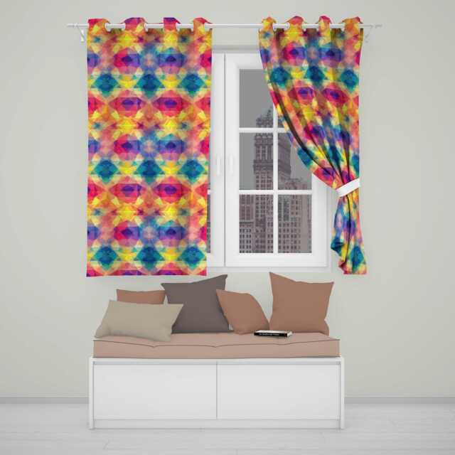 Abstract Kaleidoscope Prism Shapes Vibrant Symmetry Seamless Pattern Readymade Eyelet Ring Top Thermal 100% Blackout Curtains - image 1