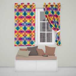 Abstract Kaleidoscope Prism Shapes Vibrant Symmetry Seamless Pattern Readymade Eyelet Ring Top Thermal 100% Blackout Curtains - thumbnail 1