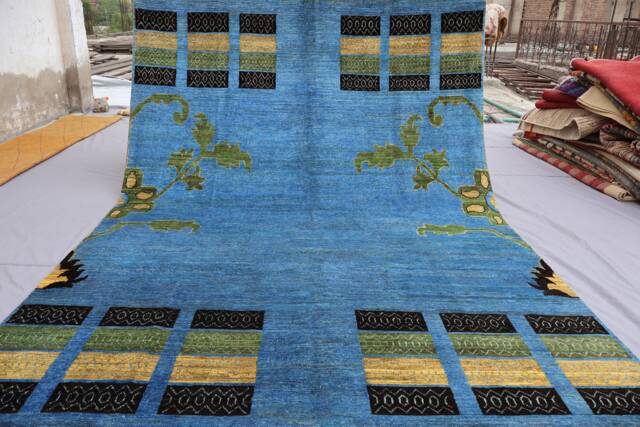 7x10 Blue Gabbeh Rug, Afghan Hand Knotted Wool Natural Vegetable Dyes Oriental Contemporary Carpet, Living Room Bedroom Rug - image 1