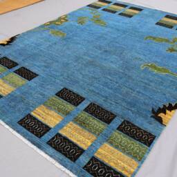 7x10 Blue Gabbeh Rug, Afghan Hand Knotted Wool Natural Vegetable Dyes Oriental Contemporary Carpet, Living Room Bedroom Rug - thumbnail 2