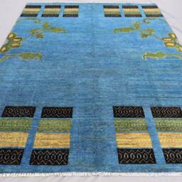 7x10 Blue Gabbeh Rug, Afghan Hand Knotted Wool Natural Vegetable Dyes Oriental Contemporary Carpet, Living Room Bedroom Rug - thumbnail 3