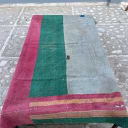 Handmade Vintage Kantha Quilt Reversible Patchwork Block Print Cotton Bedspread Boho Throw - thumbnail 4
