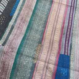 Handmade Vintage Kantha Quilt Reversible Patchwork Block Print Cotton Bedspread Boho Throw - thumbnail 2