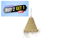 2 Set Of Moroccan Handmade Natural Rattan Lampshade, Openwork Wicker Shade, Round Pendant Lighting, Bohemian Straw Light, Bell Rattan Raffia - thumbnail 1