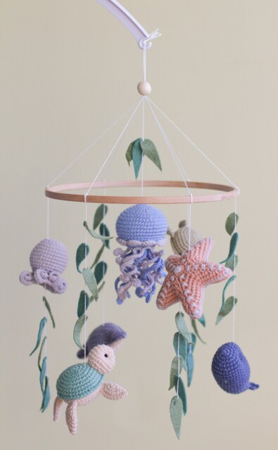 Ocean Baby Mobile. Nautical Mobile With Whale, Jellyfish, Turtle, Stingray Fish, Crab, Starfish & Octopus - image 1
