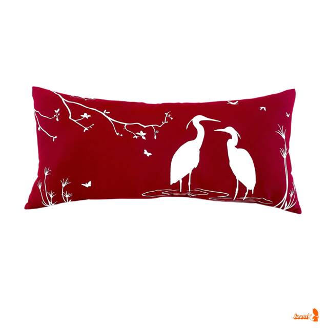 Red Egret Lovers in The Swamp Rectangle Pillow, Bird Decor Pillow - image 1