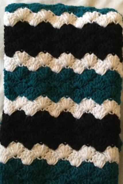 Crocheted Baby Blanket Travel/stroller/Crib/Car Seat/Teal-White-Black/Teal Ruffle - image 1