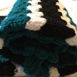 Crocheted Baby Blanket Travel/stroller/Crib/Car Seat/Teal-White-Black/Teal Ruffle - thumbnail 4