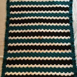 Crocheted Baby Blanket Travel/stroller/Crib/Car Seat/Teal-White-Black/Teal Ruffle - thumbnail 3