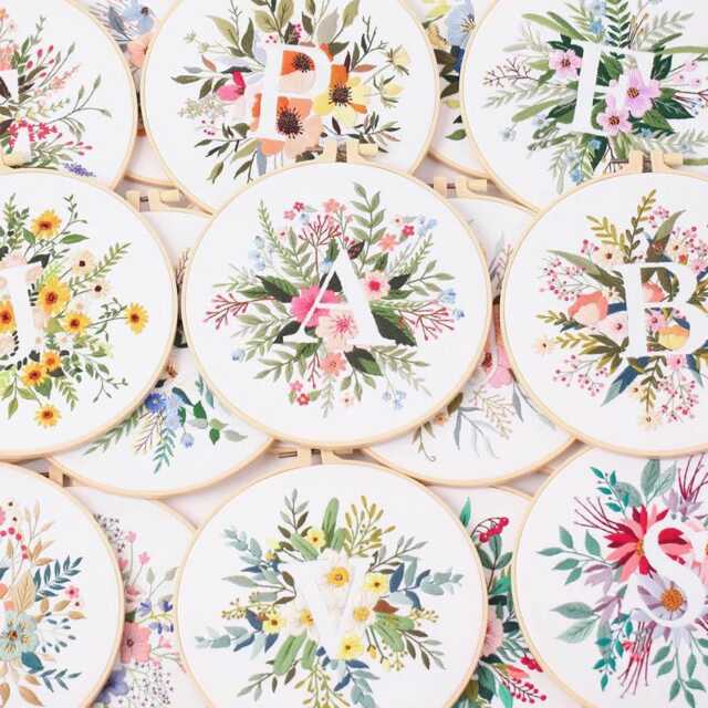Floral Alphabet Embroidery Pattern-Hand Monogram Kit Beginners Modern-Easy 26 Letters Hoop Kit-Diy Starter Craft - image 1