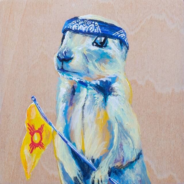 Prairie Dawg With Zia Flag - Dog Art Print New Mexico Funny Animal