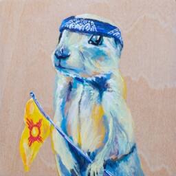 Prairie Dawg With Zia Flag - Dog Art Print New Mexico Funny Animal