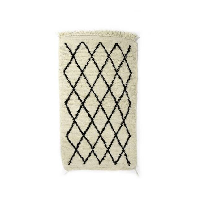 Poufs&pillows Original Berber Beni Ouarain Doormat Rug - Handwoven 100% Wool 100x65 cm White & Black - image 1