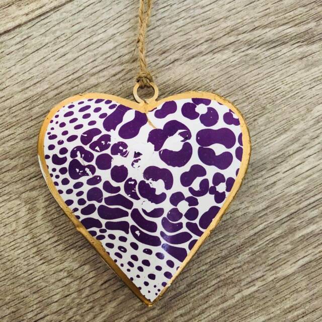 Metal Purple Patterned Hanging Heart - Decoration Wall Decor Rustic Wedding Gift Christmas - image 1