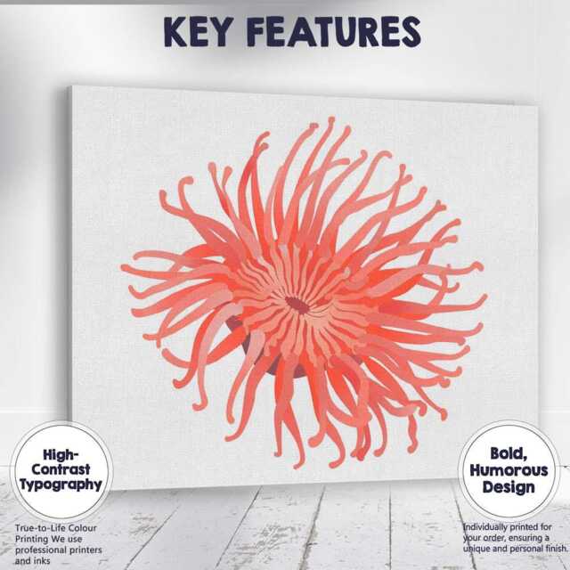 Coral Pink Sea Anemone Underwater Marine Illustration Canvas Wall Art Print Decor Picture Ready To Hang - image 1