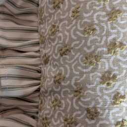 Embroidered Vintage Limited Edition Olive Green Cushion With Green Ruffle, Ian Mankin Ticking Stripe - thumbnail 3