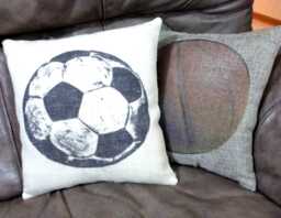 Burlap Soccer Pillow, Sports Pillows, Boys Room Decor - thumbnail 1