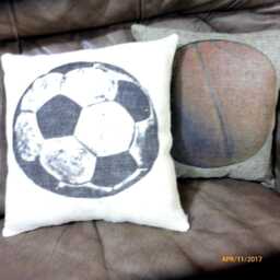 Burlap Soccer Pillow, Sports Pillows, Boys Room Decor - thumbnail 3
