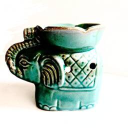 Essential Oil Diffuser Green Elephant Ceramic Burner Hot Porcelain Room Fragrance Feng Shui Aromatherapy Aroma Candle Warmer Painted - thumbnail 3