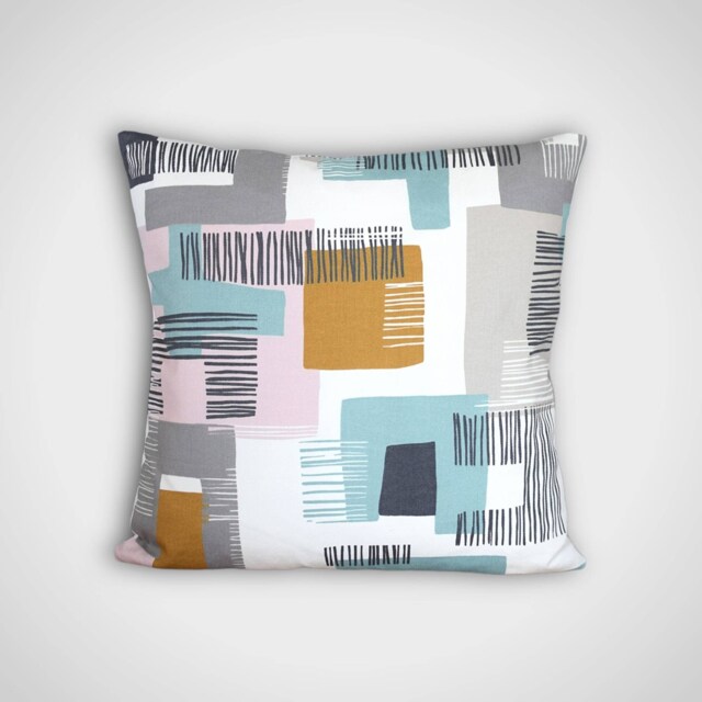 Atomic Cushion Cover Blue Grey Pink Geometric Fabric Handmade By Vivid Shades, 50cmx50cm Mid Mod Abstract Shapes Zipped Pillow - image 1