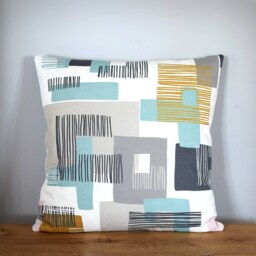 Atomic Cushion Cover Blue Grey Pink Geometric Fabric Handmade By Vivid Shades, 50cmx50cm Mid Mod Abstract Shapes Zipped Pillow - thumbnail 2