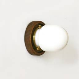 Minimal Walnut & White Globe Sconce Lamp Modern Wooden Fixture Light Vanity Kitchen Wall Staircase - thumbnail 2