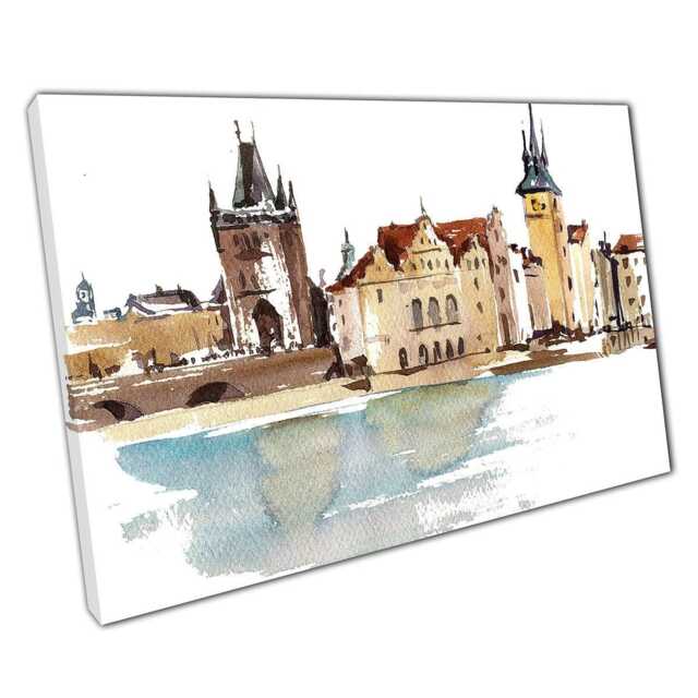 Prague Cityscape Watercolor Canvas Print Architectural Landscape Wall Art For Home & Office Decor - image 1