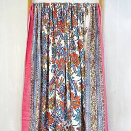 Pure Soft Cotton Indian Floral Dohar Reversible Bed/Sofa Throw Summer Quilted King Size Handprint White Candy Pink Blue Hibiscus Blossom - thumbnail 4