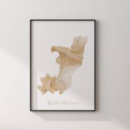 Republic Of The Congo Map Beige & Gold Wall Art Print - thumbnail 3