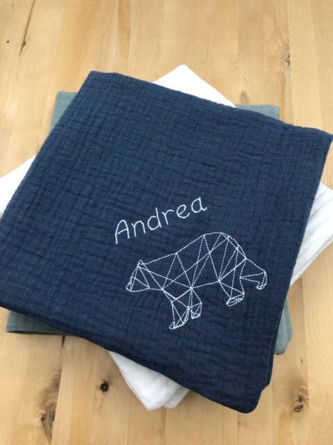 Maxi Embroidered Double Cotton Gauze Baby Blanket/Blue - image 1