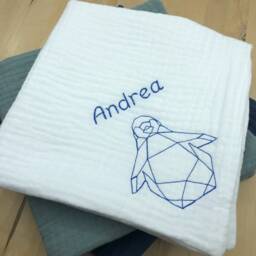 Maxi Embroidered Double Cotton Gauze Baby Blanket/Blue - thumbnail 3
