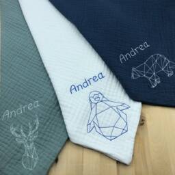 Maxi Embroidered Double Cotton Gauze Baby Blanket/Blue - thumbnail 2
