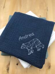 Maxi Embroidered Double Cotton Gauze Baby Blanket/Blue