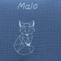 Maxi Embroidered Double Cotton Gauze Baby Blanket/Blue - thumbnail 4