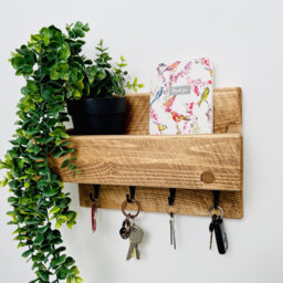 Key Holder With Shelf, Rustic Wooden Home Decor, Entryway Shelf With Hooks