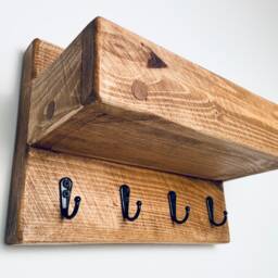 Key Holder With Shelf, Rustic Wooden Home Decor, Entryway Shelf With Hooks - thumbnail 2