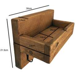 Key Holder With Shelf, Rustic Wooden Home Decor, Entryway Shelf With Hooks - thumbnail 3