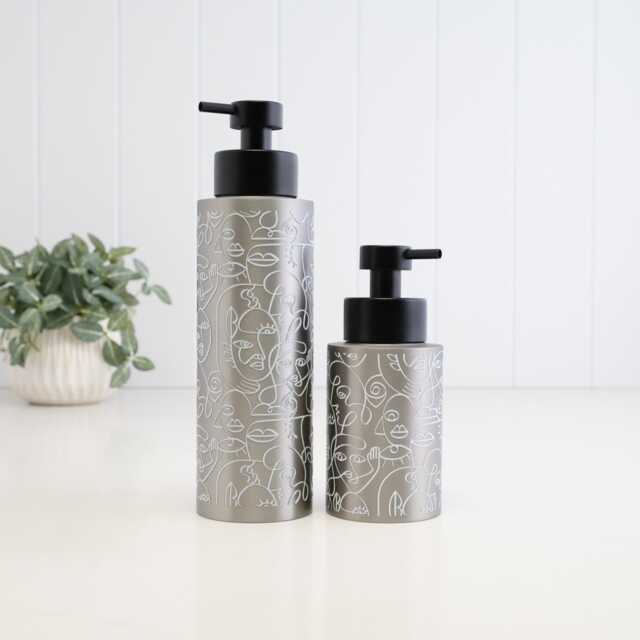 Brushed Stainless Steel Soap Dispenser - 250Ml Or 500Ml Black Pump Refillable Bottle Modern Abstract Design White Print Eco Home Decor - image 1
