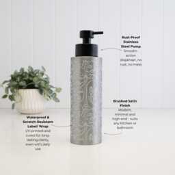 Brushed Stainless Steel Soap Dispenser - 250Ml Or 500Ml Black Pump Refillable Bottle Modern Abstract Design White Print Eco Home Decor - thumbnail 3