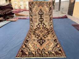 Antique Hariz Design Hand Weave Rug, Natural Dyes Terracotta Faded Welcome Entrance Stairs/Hallway Vintage Rug - 3.7x9.6 Ft - thumbnail 1