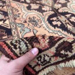 Antique Hariz Design Hand Weave Rug, Natural Dyes Terracotta Faded Welcome Entrance Stairs/Hallway Vintage Rug - 3.7x9.6 Ft - thumbnail 4
