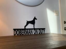 Doberman On Duty Metal Sign Dog Lover Gift, Indoor Outdoor Wall Art - thumbnail 1