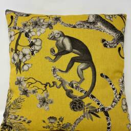 Mustard & Grey Monkey Cushion, Safari Cushion Cover, Tropical Duck Feather Pillow, 100% Jungle Cotton Fabric, Home Decor, Birthday Gift - thumbnail 3
